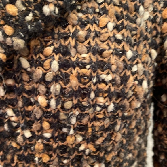 Curio Womens Textured Long Tan Black Cream Knit Cardigan w Wing Collar / Size M - Picture 5 of 10